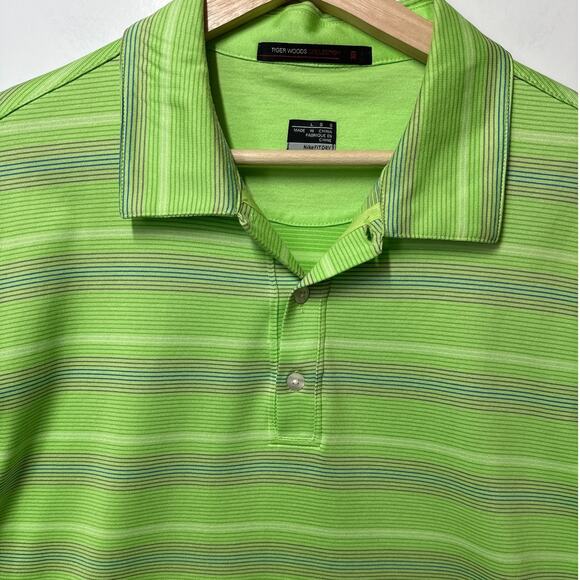 Nike Tiger Woods Collection Golf Polo Dri-Fit Stripes Lime Green Size L - Picture 2 of 11